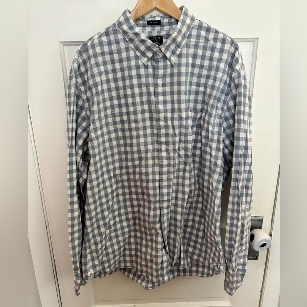 Jcrew light blue gingham button down shirt flex wash